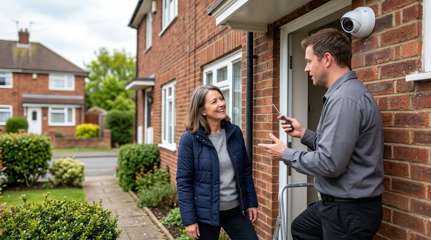 Verisure engineer installing a home security camera