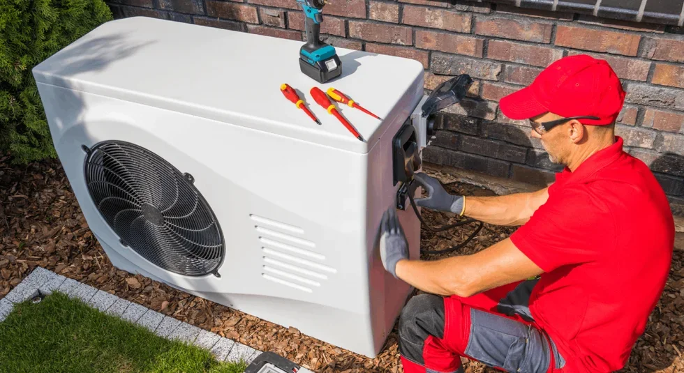 Heat pump installer at work