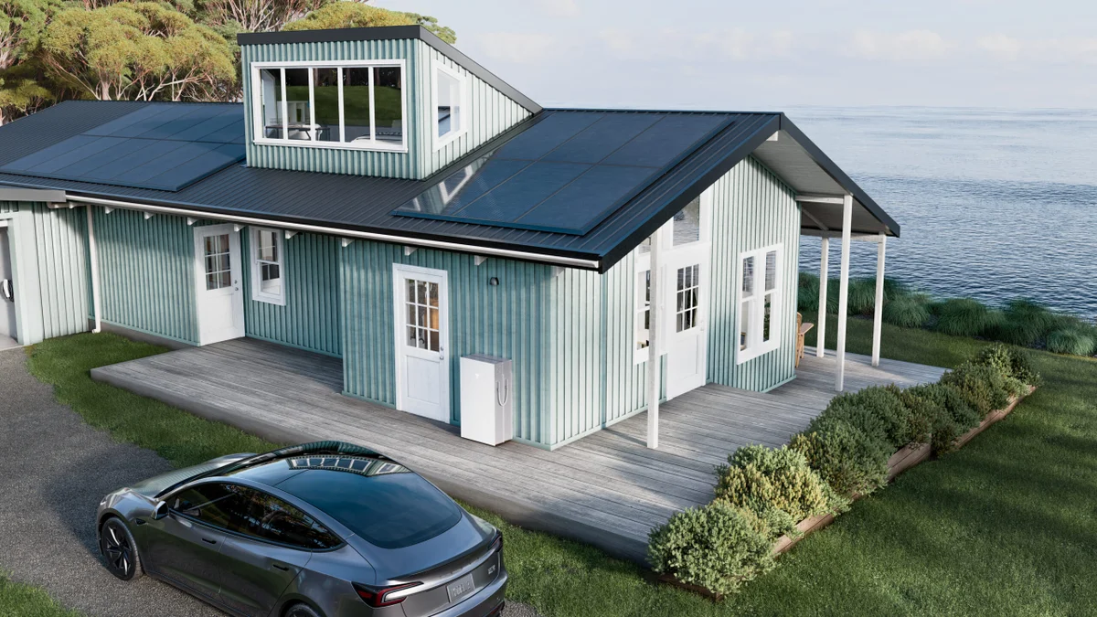 Home with Tesla solar panels on the roof